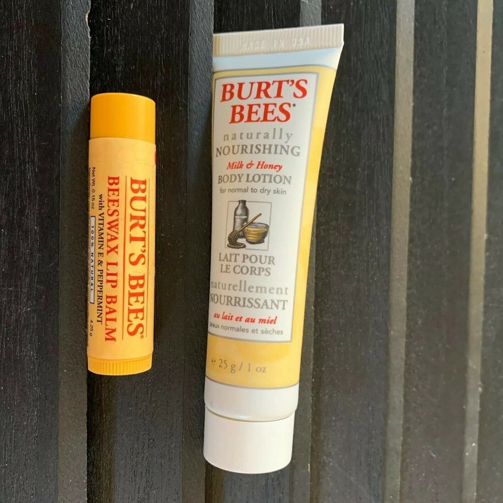 New Burt’s Bees Milk Honey Body Lotion 1 Oz New And Lip Balm Set